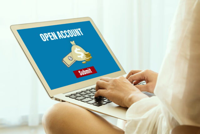 Open a bank account online. Banking savings financial Concept.